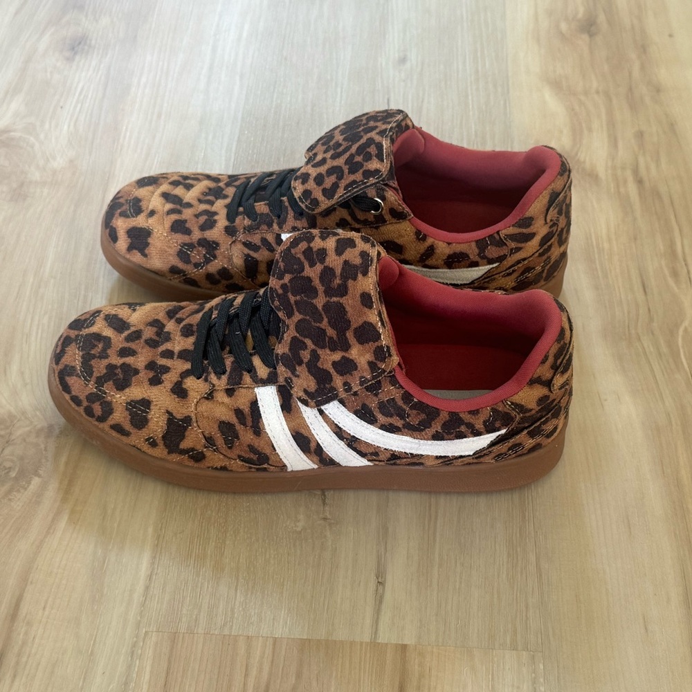 Leopard Print Sneakers with White Stripes